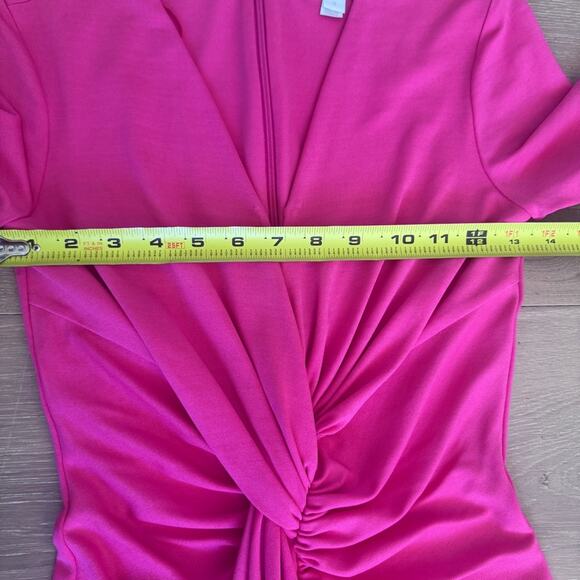 Micheal Kors Collection bright Pink fit & flare draped plunge neck Midi Dress 0 - Picture 14 of 16